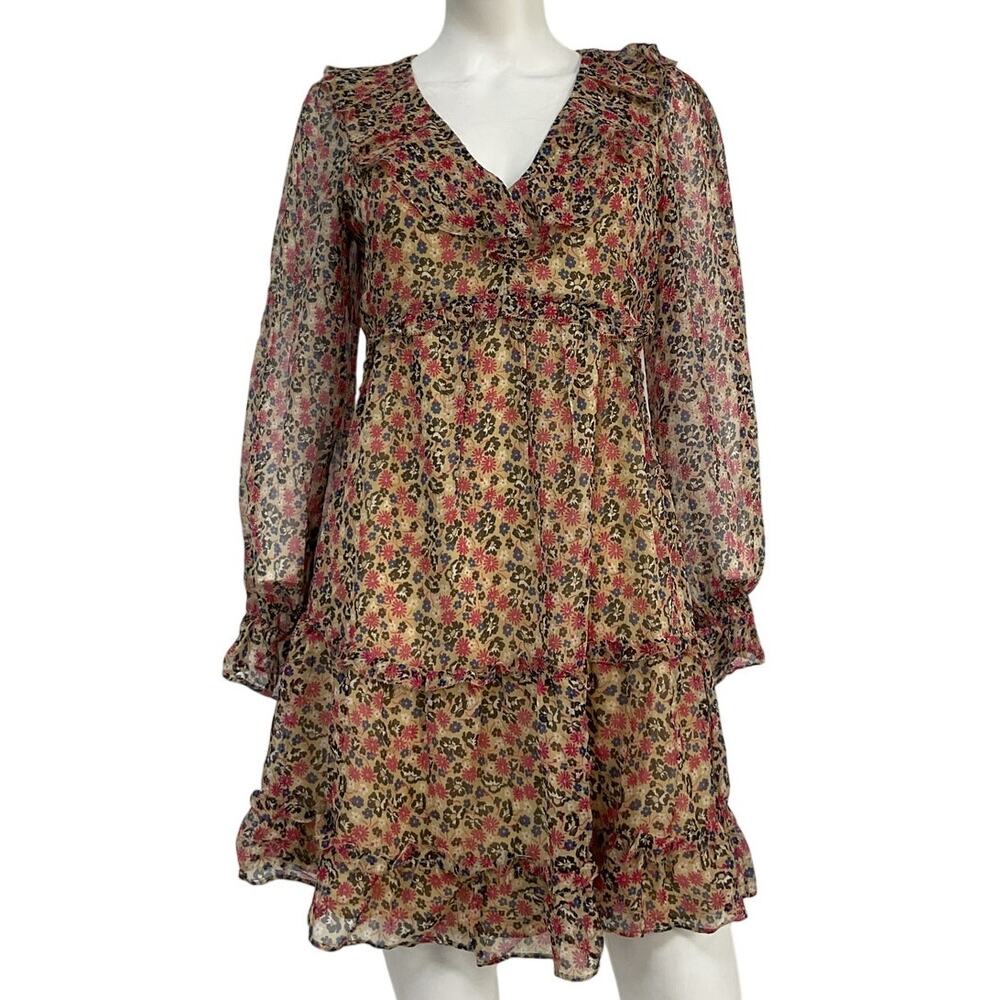 Joie Floral Pale Khaki Multi Tan Adanson Dress Size 4 - Picture 2 of 5